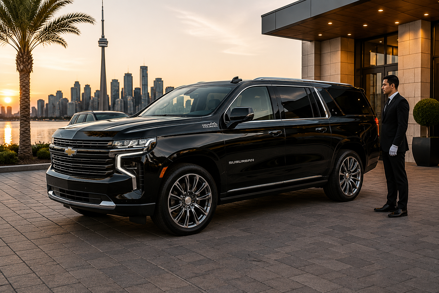 Black Chevrolet Suburban premium chauffeur journey in Toronto